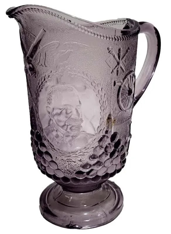 Rare Antique Beatty-Brady Pressed Glass Pitcher Admiral Dewey Circa 1899 Sun-Purpled - 2