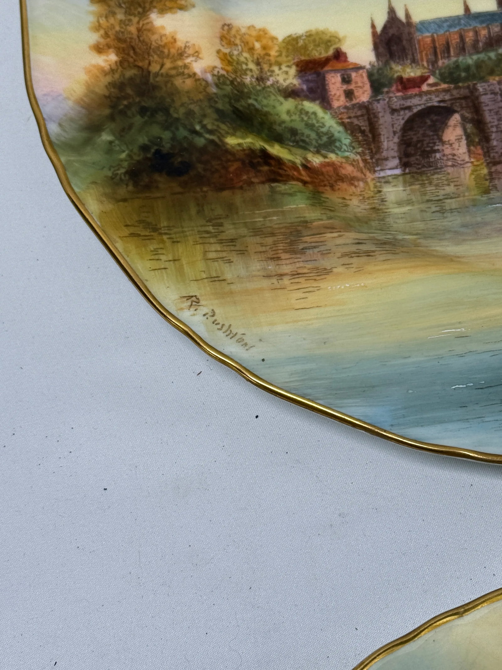 12 Royal Worcester Hand-Painted Porcelain "Cathedral" Cabinet Plates Circa 1941 - 10