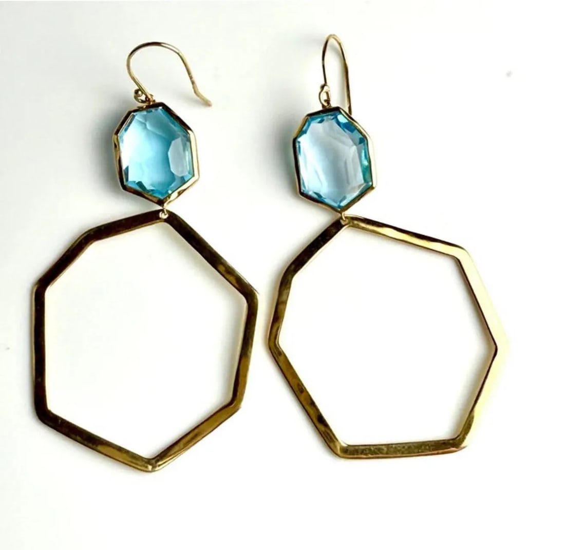 Ippolita 18k Yellow Gold Blue Topaz Statement Drop Earrings 3 Inch Long, A Pair - 4