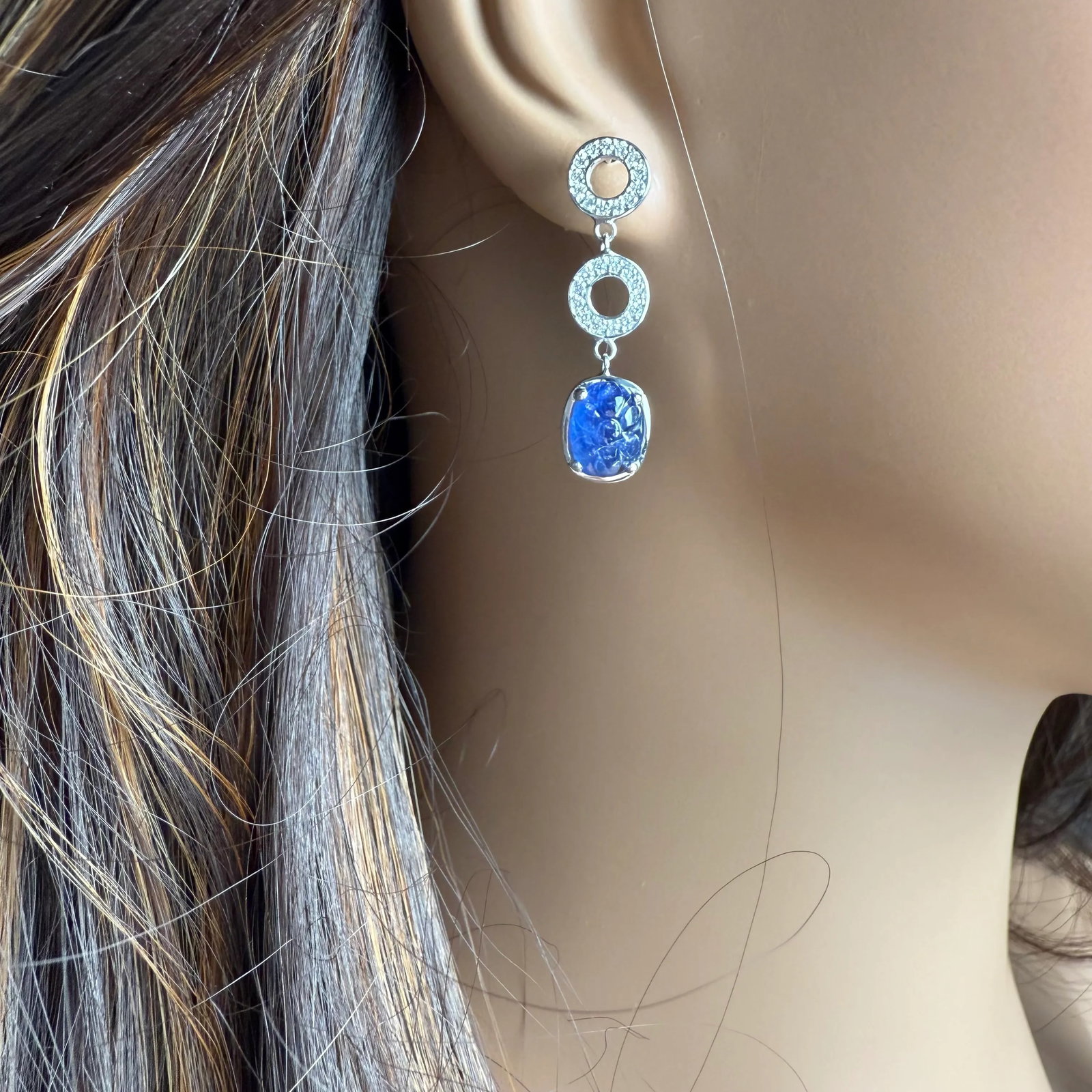 Diamond Circle Drop Gold Earrings With GIA-Certified No-Heat Burma Sapphires, A Pair - 10