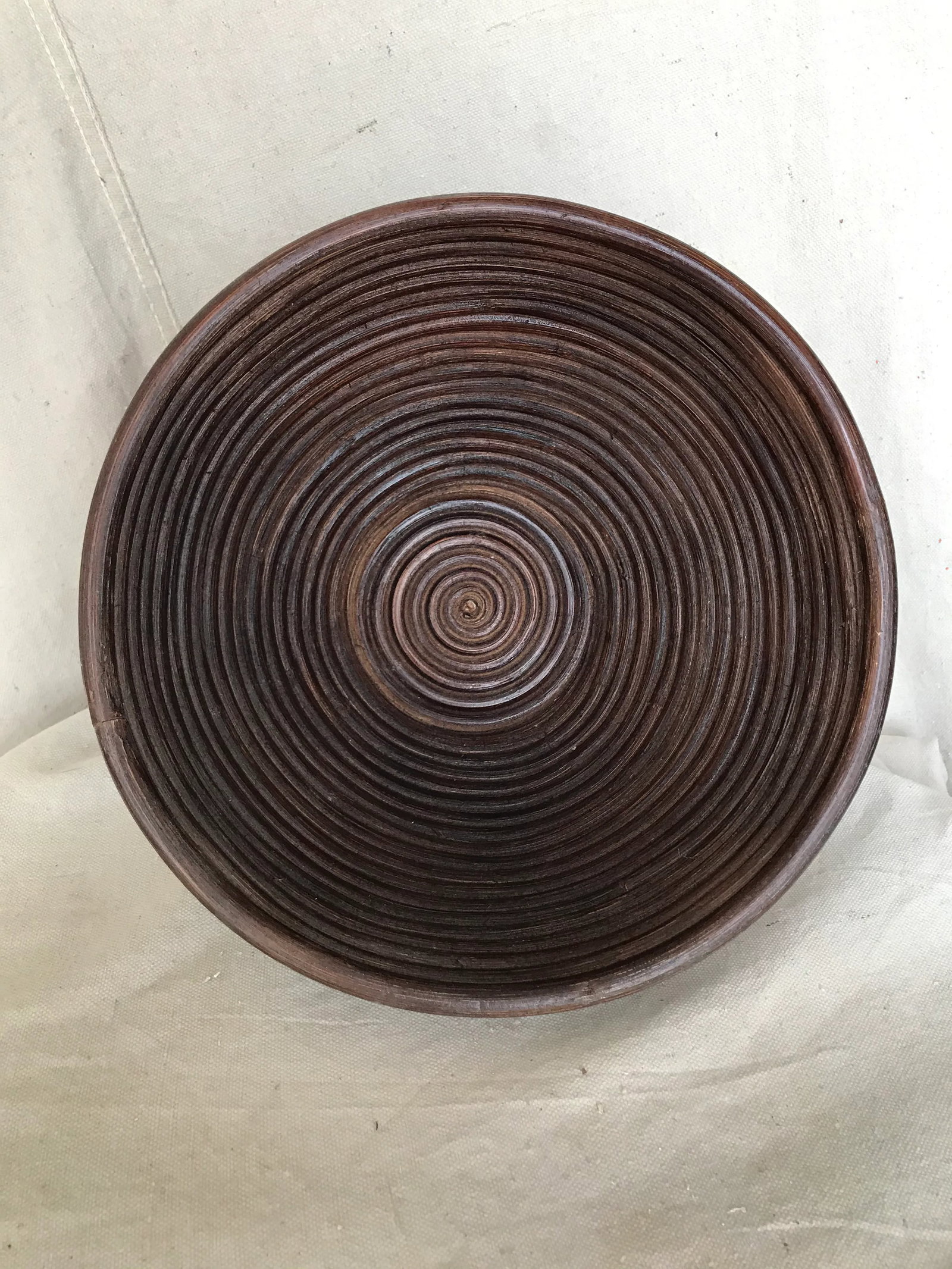 Vintage 1970s Coiled Bent Bamboo Pencil Reed Bowl & Plate - Pair - 2
