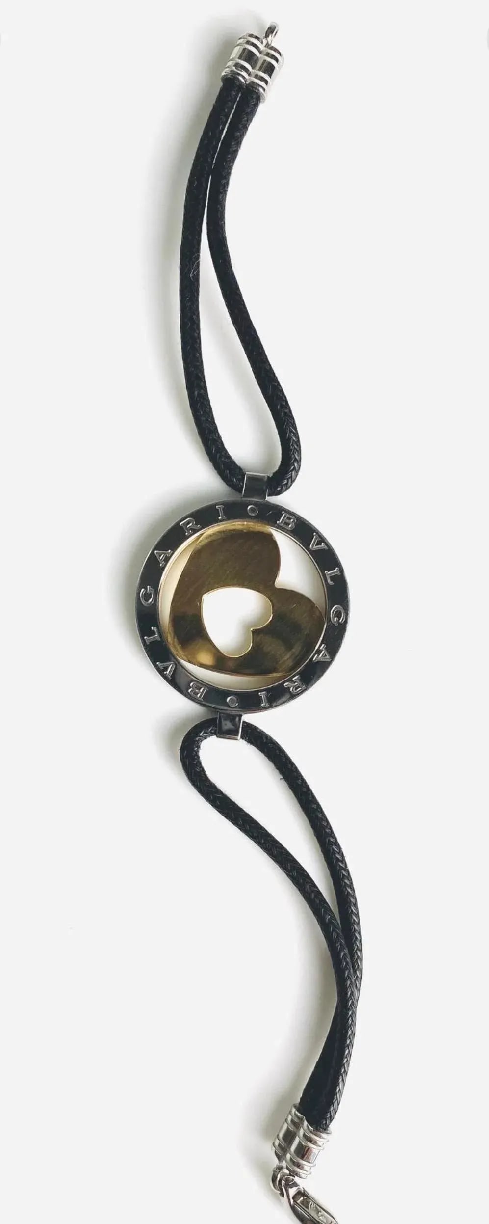 Bvlgari "Tondo" 18k Yellow Gold Stainless Steel Double Heart Cord Bracelet - 3