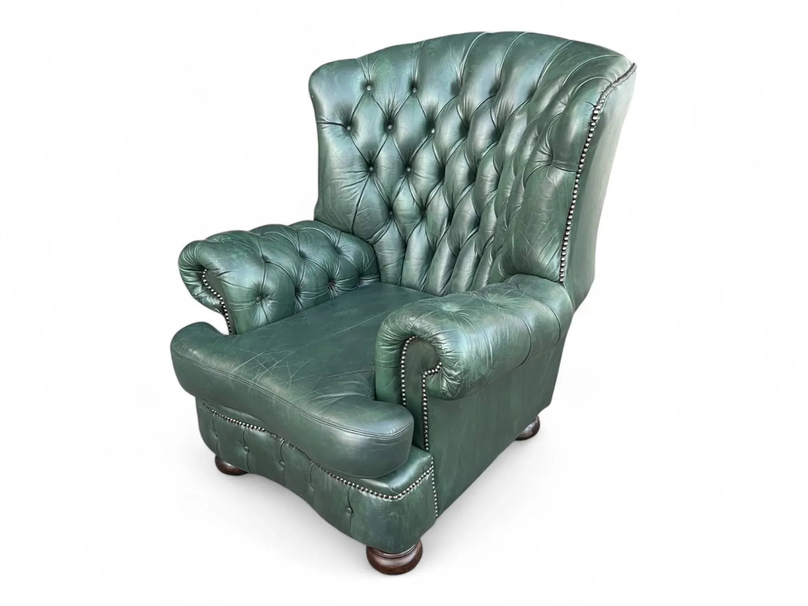 Restored Pair of Vintage Tufted Leather Club Chairs With Brass Nailhead Trim - 9