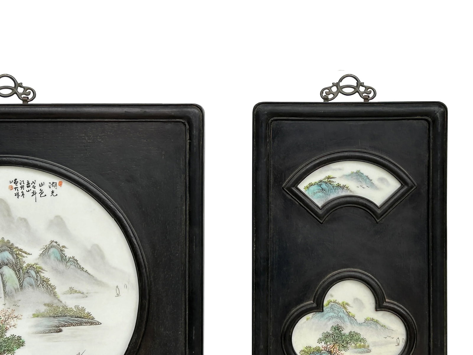 Chinese Mountain River Porcelain Painting Wall Panel 3 Pieces Set - 10