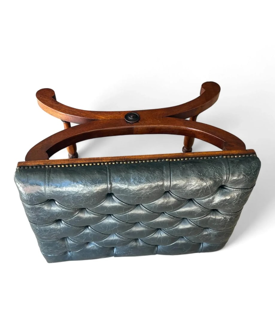 19th-Century Mahogany Bench With Tufted Leather Seat and Brass Nailhead Trim - 10