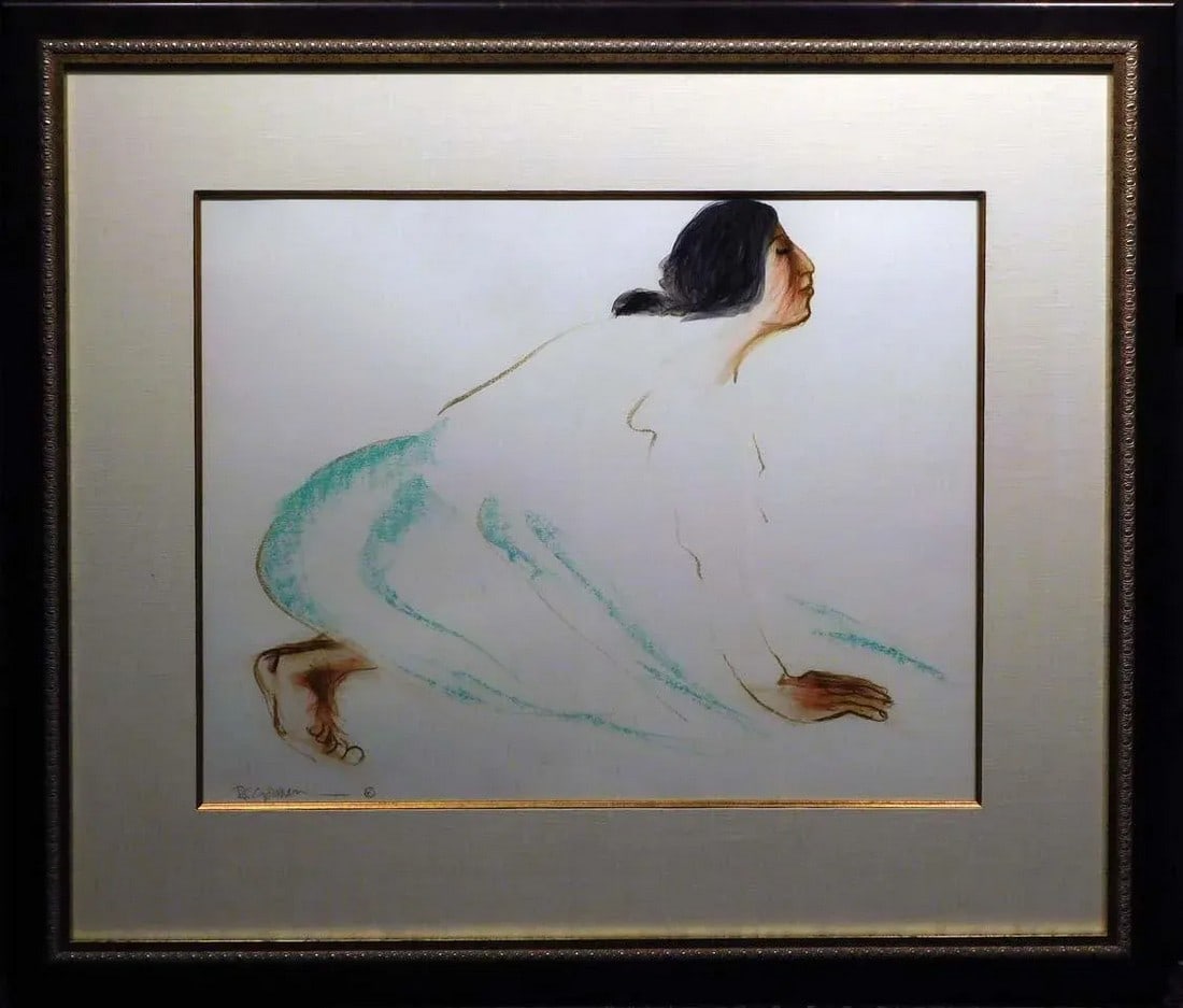 Rc Gorman "Untitled"green Skirt Original Pastel W/New Custom Frame Rc031409-02: Untiteld by R.C Gorman Original Pastel Drawing on Paper Hand signed by the artist It is museum mounted, matted and custom NEW framed Image Size: 22" x 28" Framed Size: 37" x 42" Condition: Mint