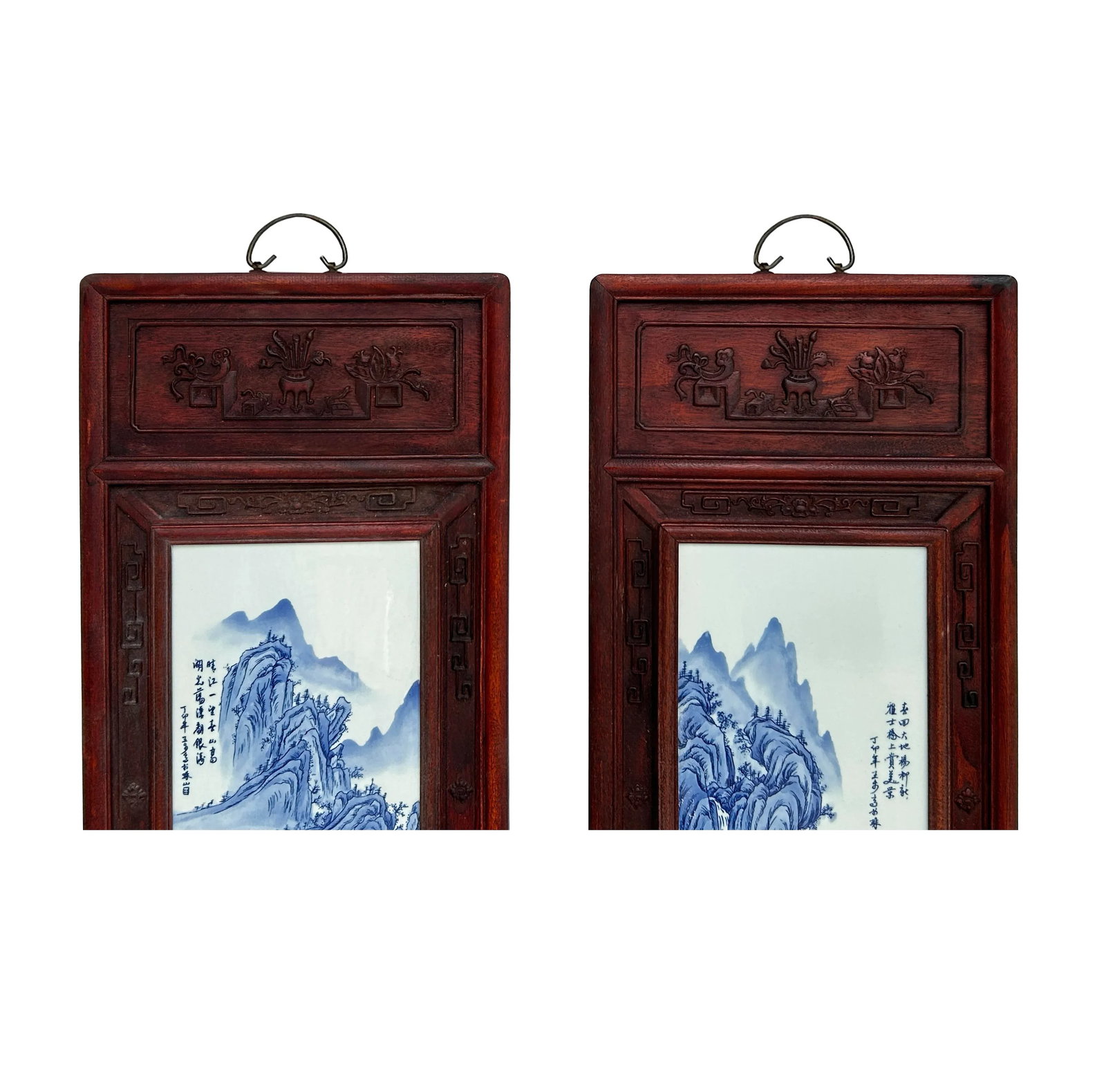 Set 4 Chinese Blue White Landscape Porcelain Painting Wall Panels - 4