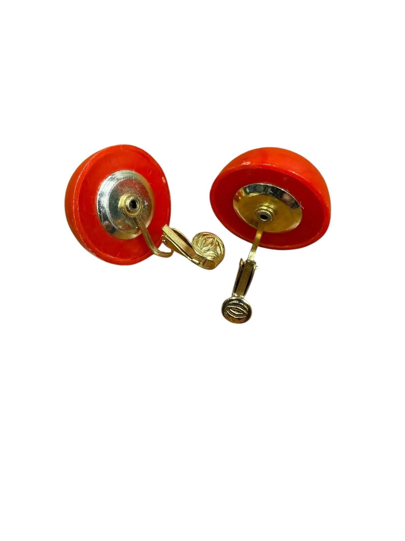 Vintage Red Domed Clip on Earrings Hong Kong, A Pair - 4