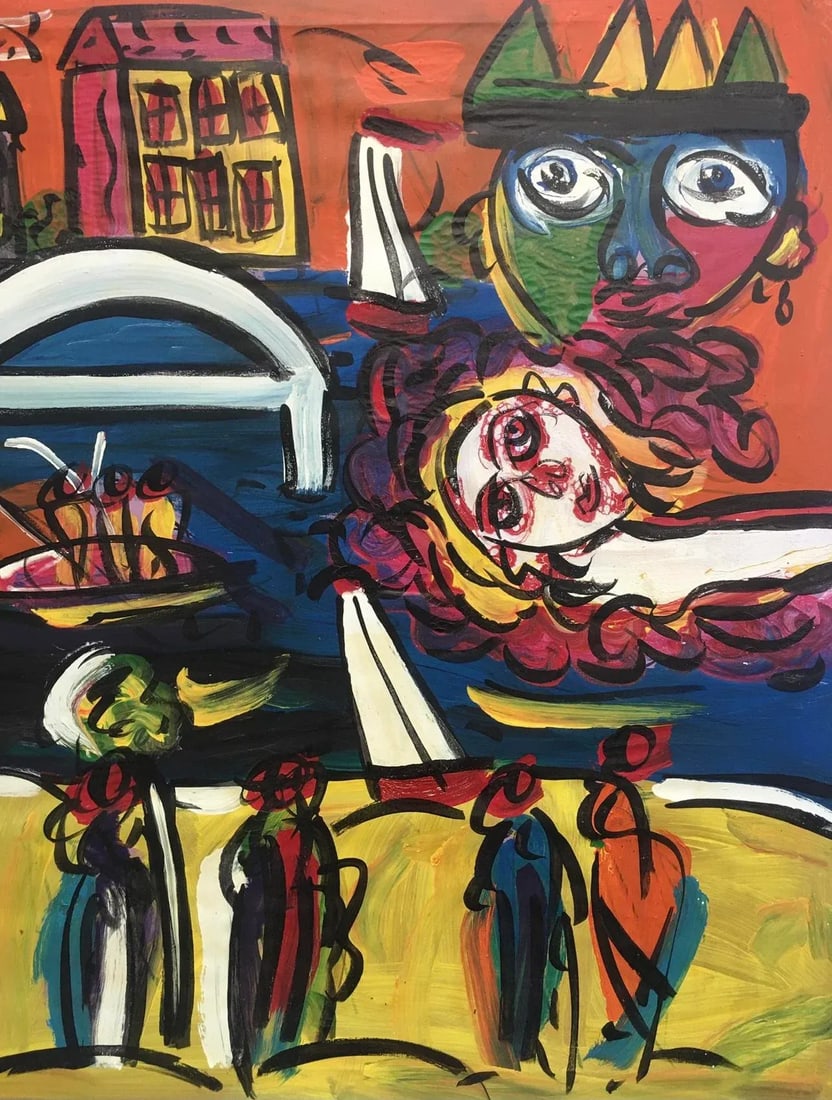 1990s Cubist Style Abstract Acrylic Painting by Peter Keil - 3