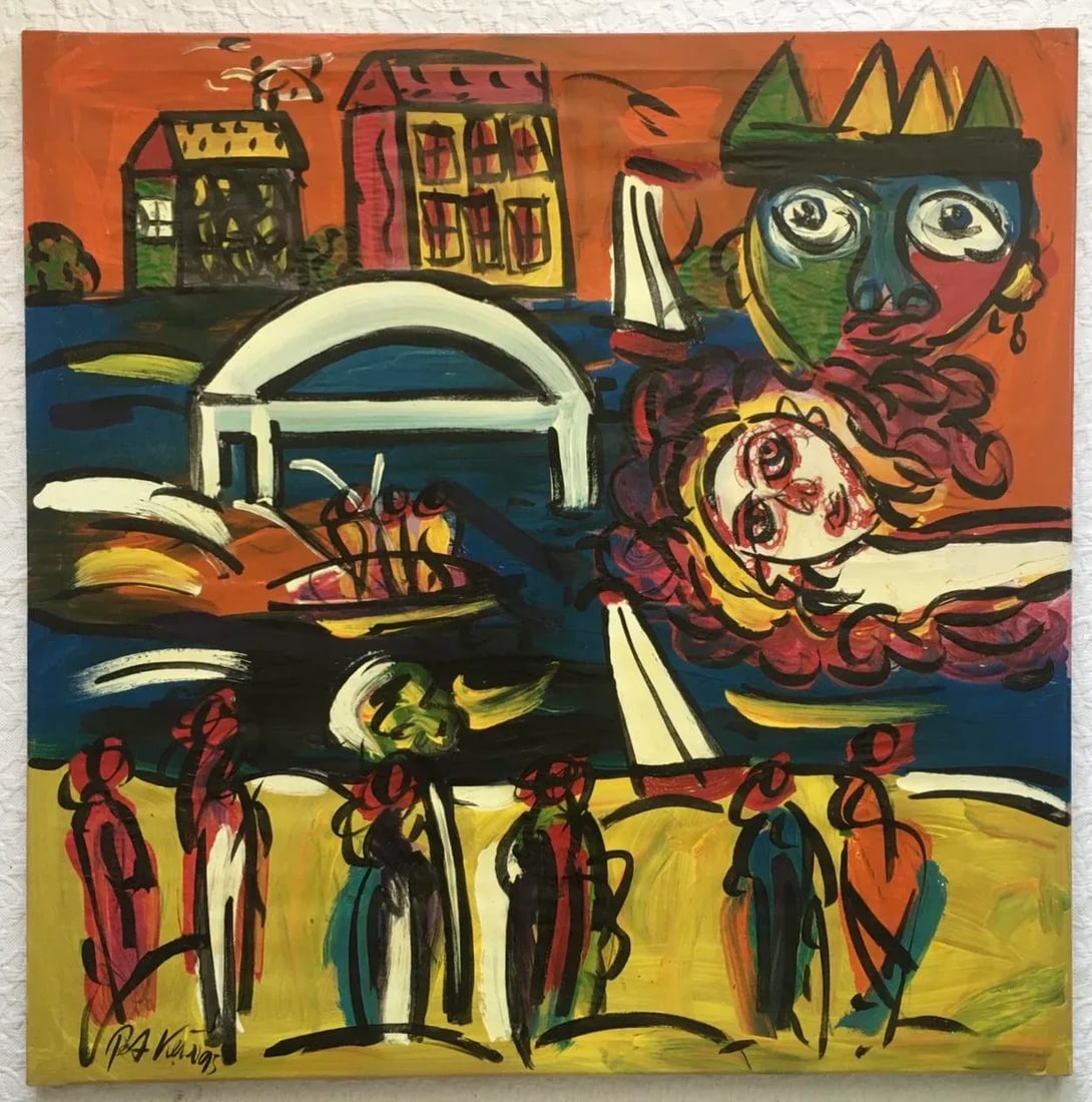 1990s Cubist Style Abstract Acrylic Painting by Peter Keil - 7