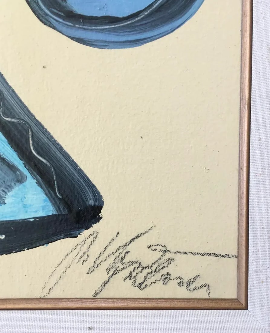 Mid 20th Century Abstract Portrait Acrylic Painting by Peter Keil, Framed - 4