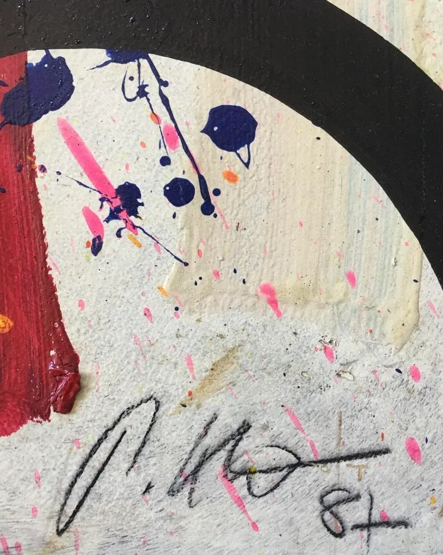 1980s Abstract Face Mixed-Media Painting by Peter Keil, Framed - 2