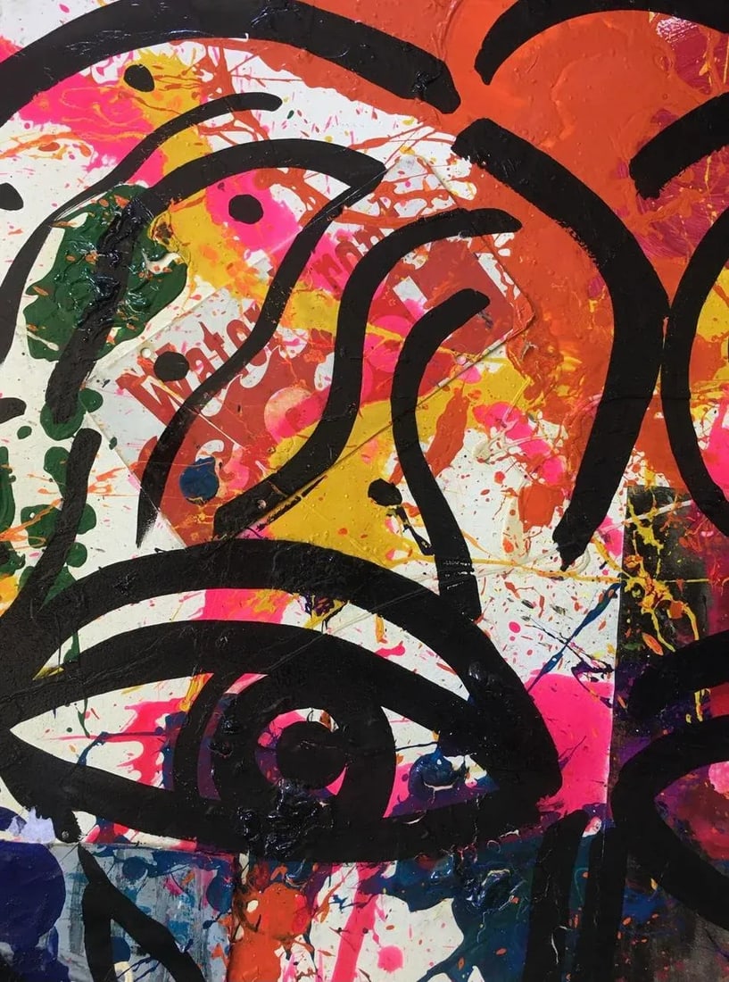 1980s Abstract Face Mixed-Media Painting by Peter Keil, Framed - 4