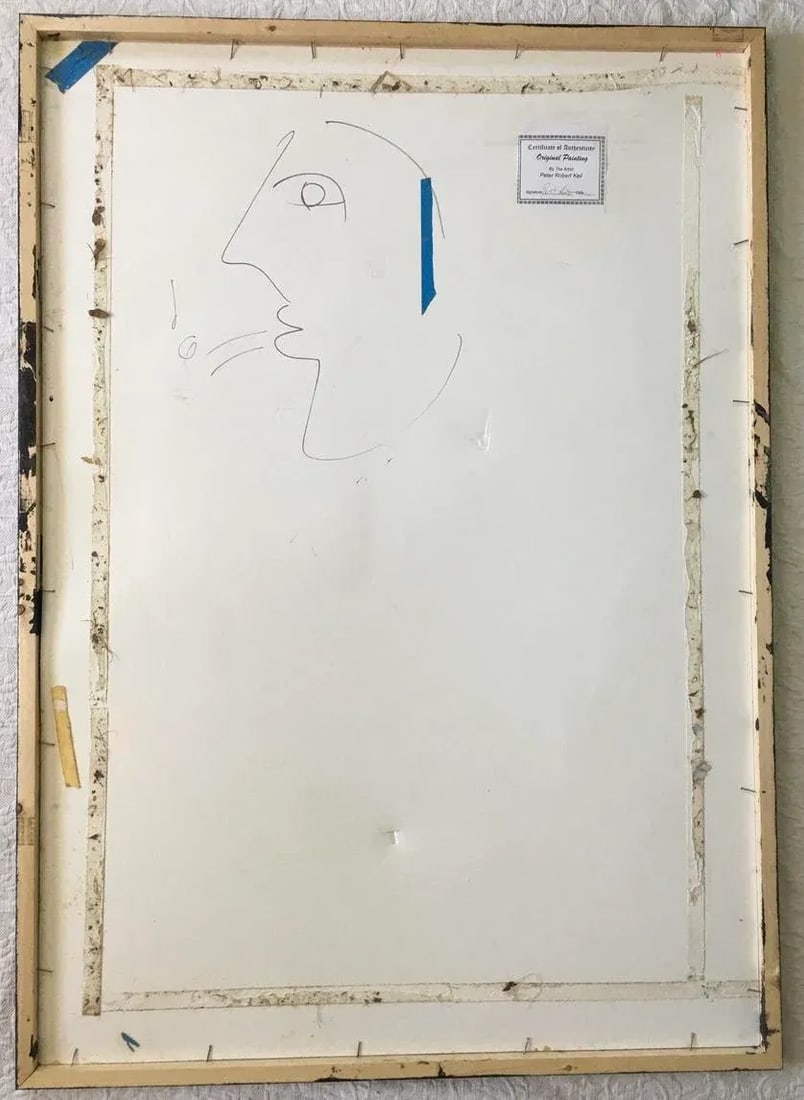 1980s Abstract Face Mixed-Media Painting by Peter Keil, Framed - 7