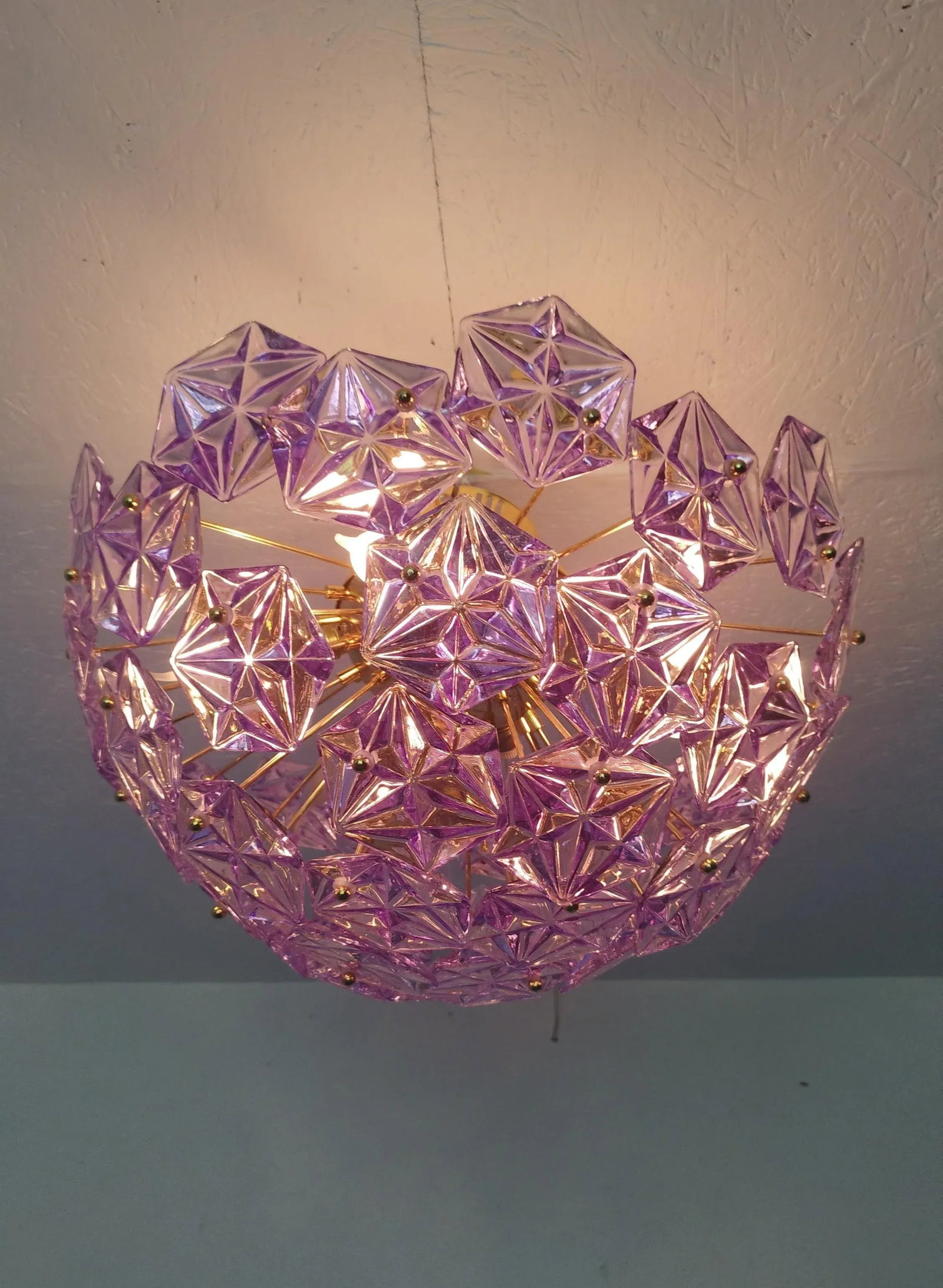 1990s Mid-Century Modern Sputnik Flush Mount Chandelier Purple Diamond-Cut Glass Lighting - 10