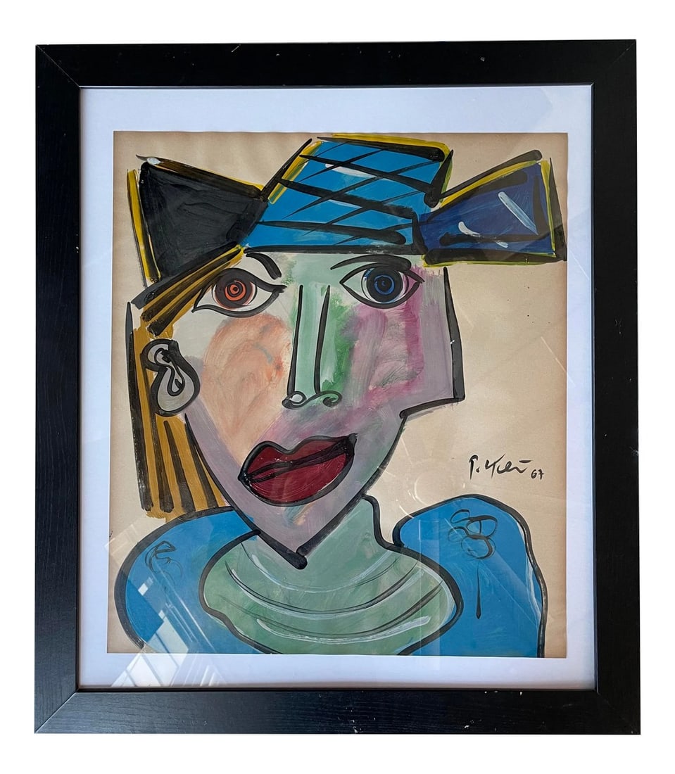 1960s Abstract Expressionist Portrait Acrylic Painting by Peter Keil, Framed: Peter Keil is a German artist that focuses primarily on abstract expressionism. Keil painted with some of the greats including Joan MirÃ³, Pablo Picasso and Andy Warhol, to name a few. This