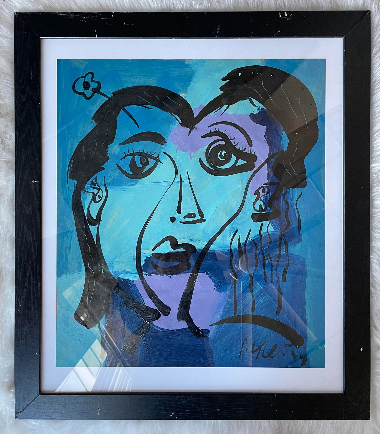 1970s Abstract Face Acrylic Painting by Peter Keil, Framed - 5