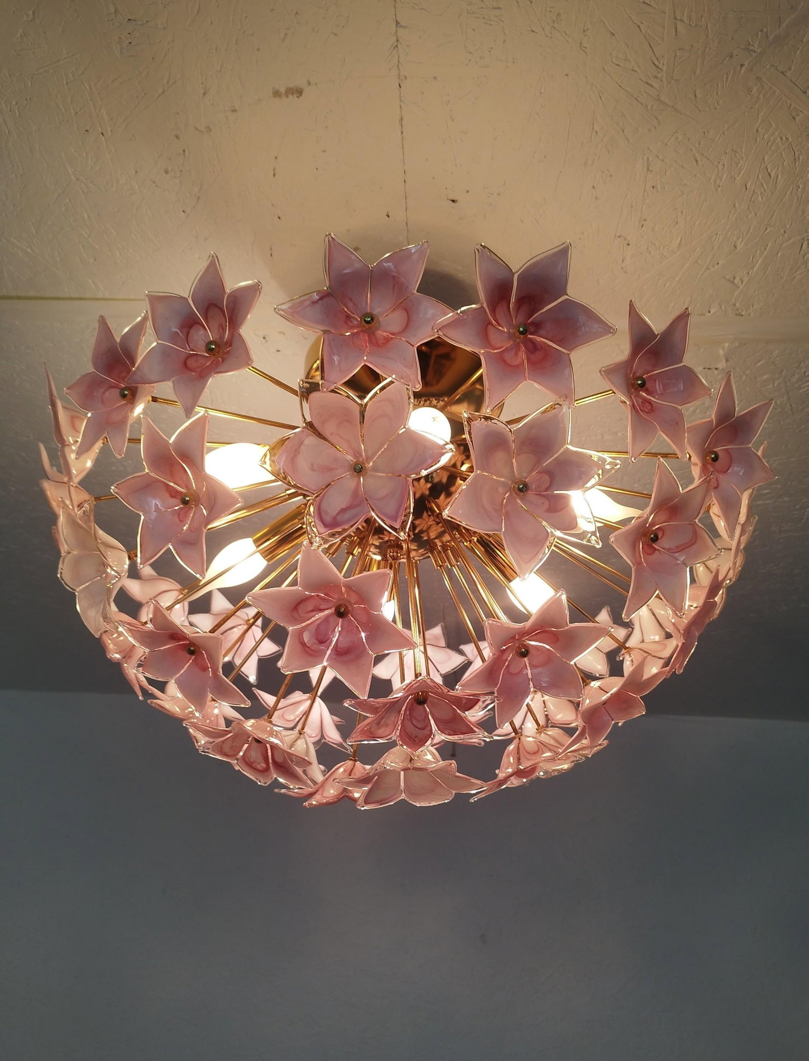 Pink Murano Styled Sputnik Flush Mount Chandelier - 10