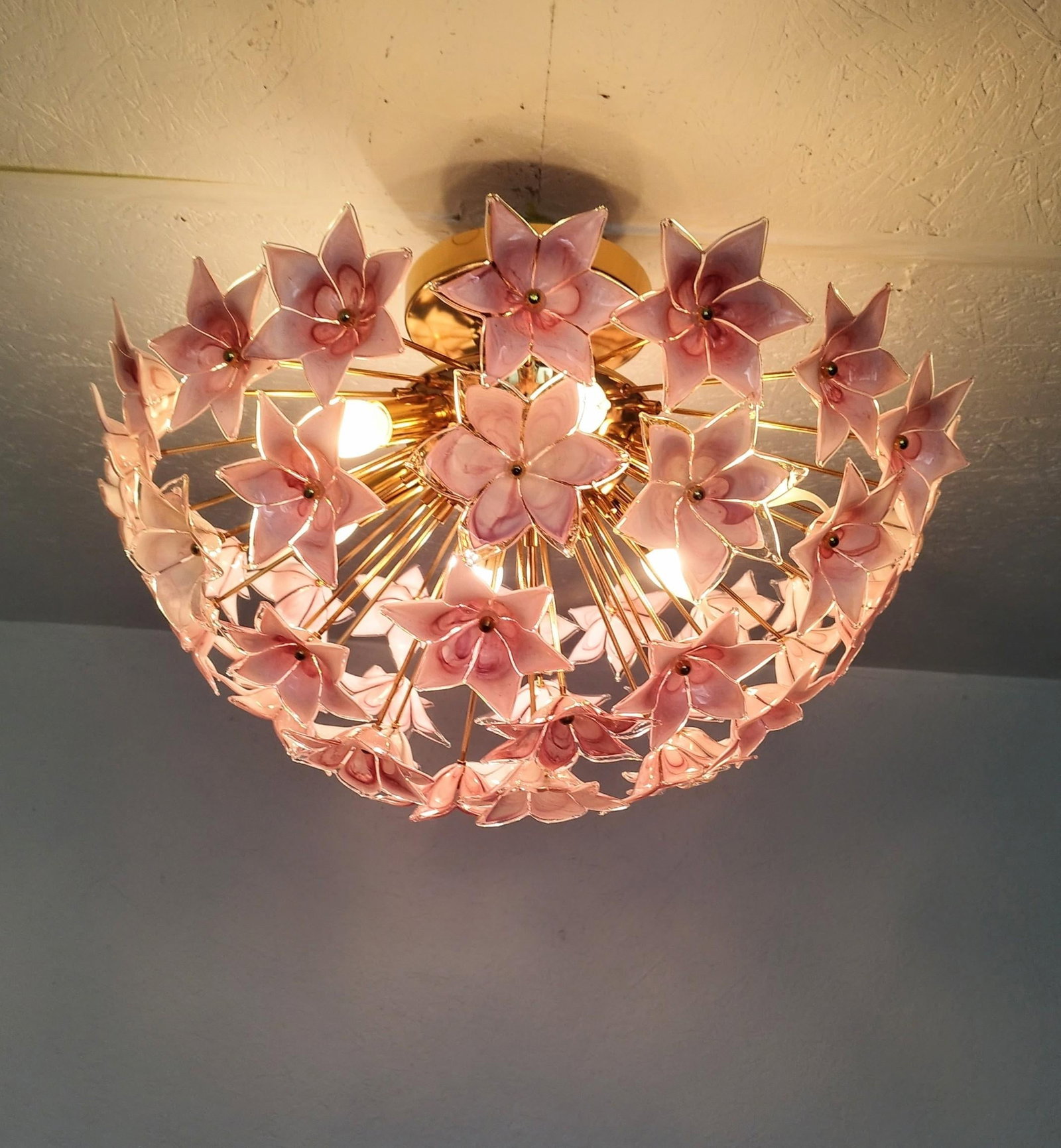 Pink Murano Styled Sputnik Flush Mount Chandelier - 11