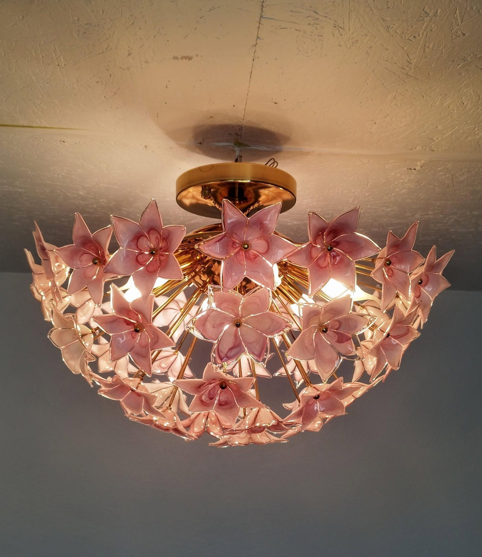Pink Murano Styled Sputnik Flush Mount Chandelier - 12