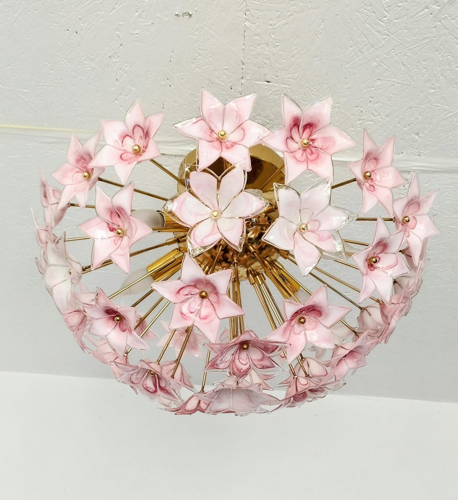 Pink Murano Styled Sputnik Flush Mount Chandelier - 3