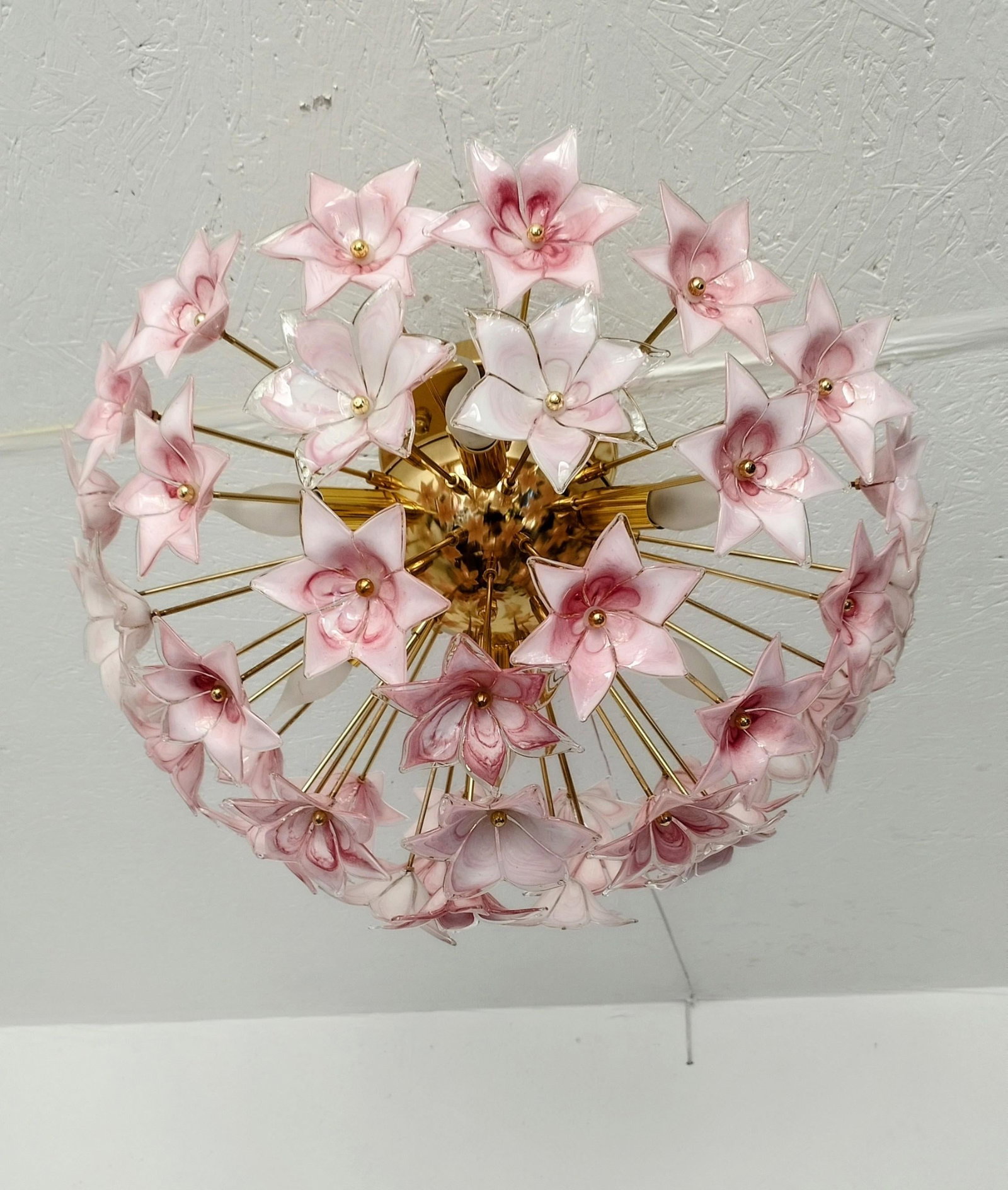Pink Murano Styled Sputnik Flush Mount Chandelier - 6