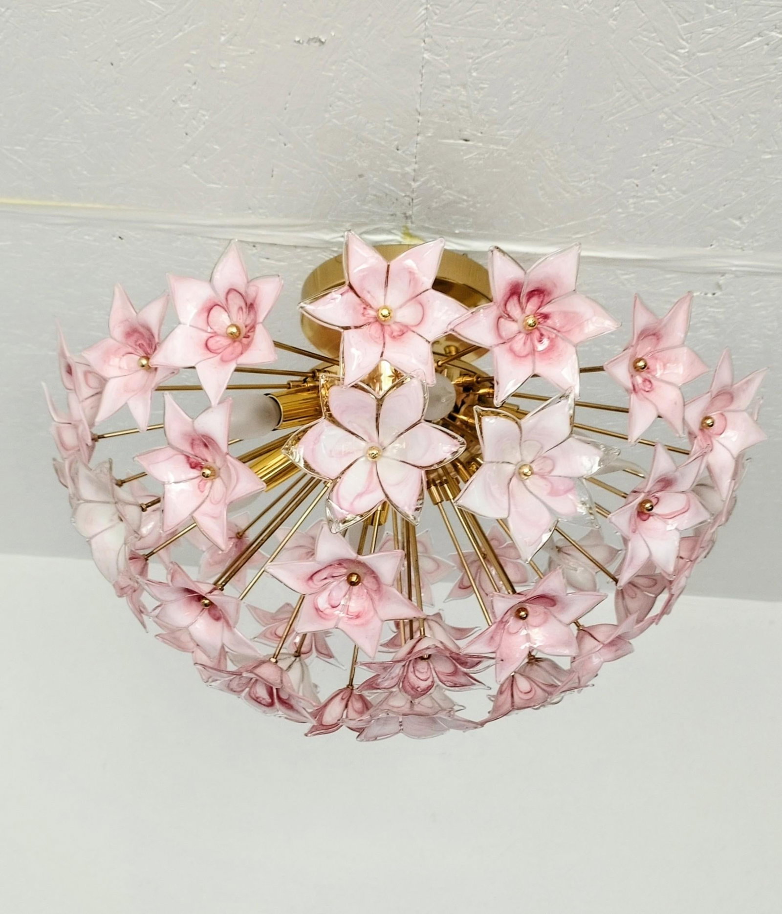 Pink Murano Styled Sputnik Flush Mount Chandelier - 9