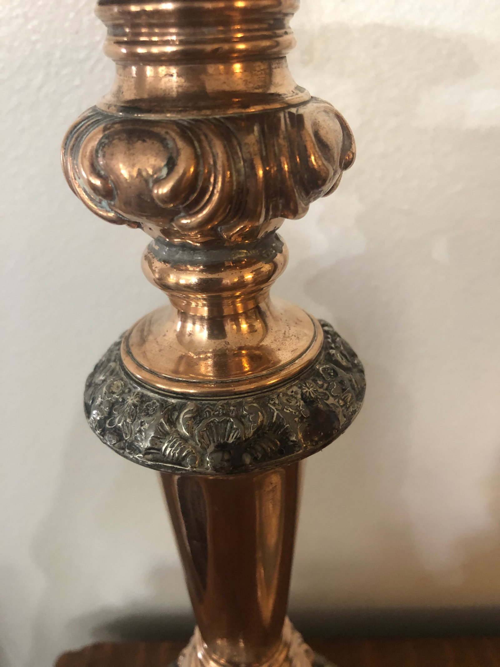 Antique Late 19th Century Arts and Crafts Silver Over Copper Candlesticks - a Pair - 3