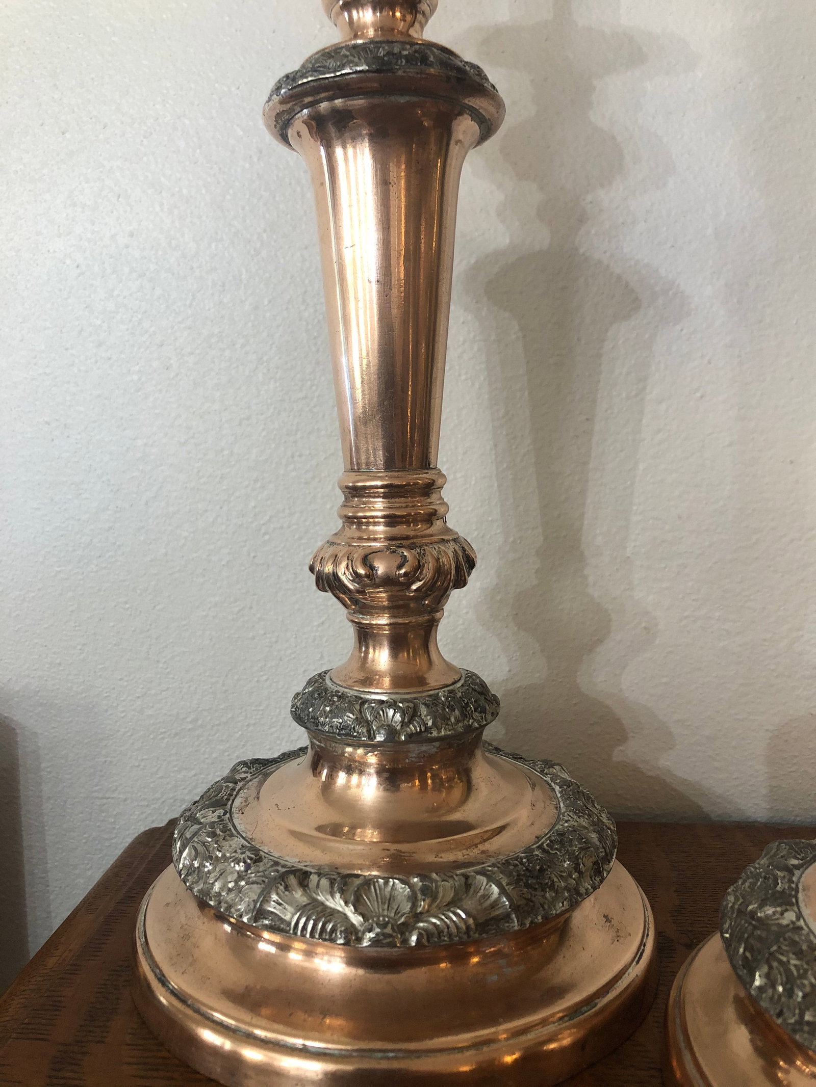 Antique Late 19th Century Arts and Crafts Silver Over Copper Candlesticks - a Pair - 7