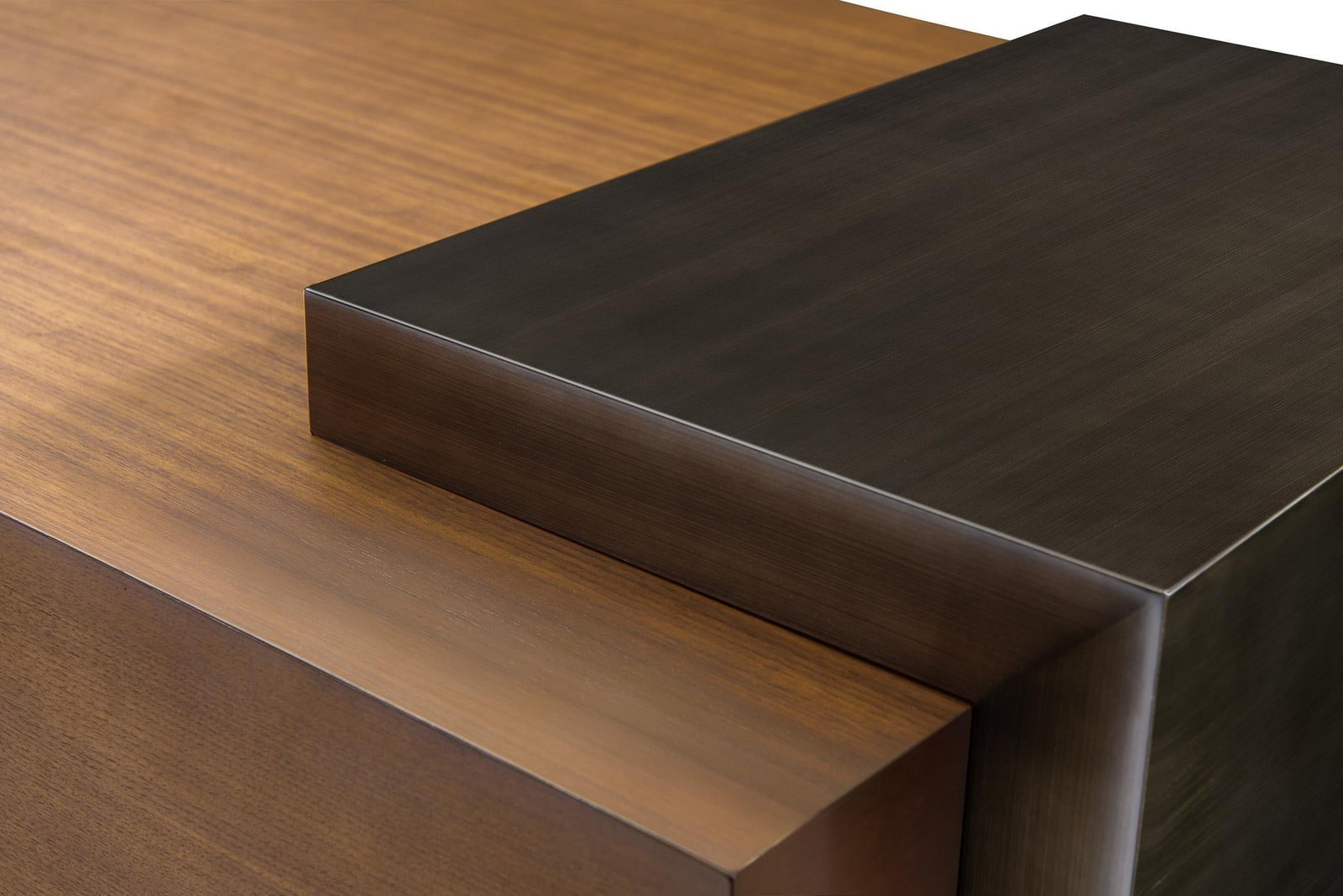 Modern Greg Sheres Style Walnut and Bronze Cocktail Table - 3