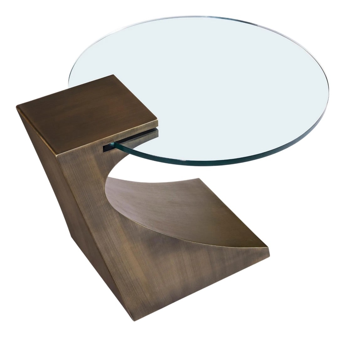Modern Greg Sheres Style Bronze Lamp Table with Oval Glass Top (1 of 4)