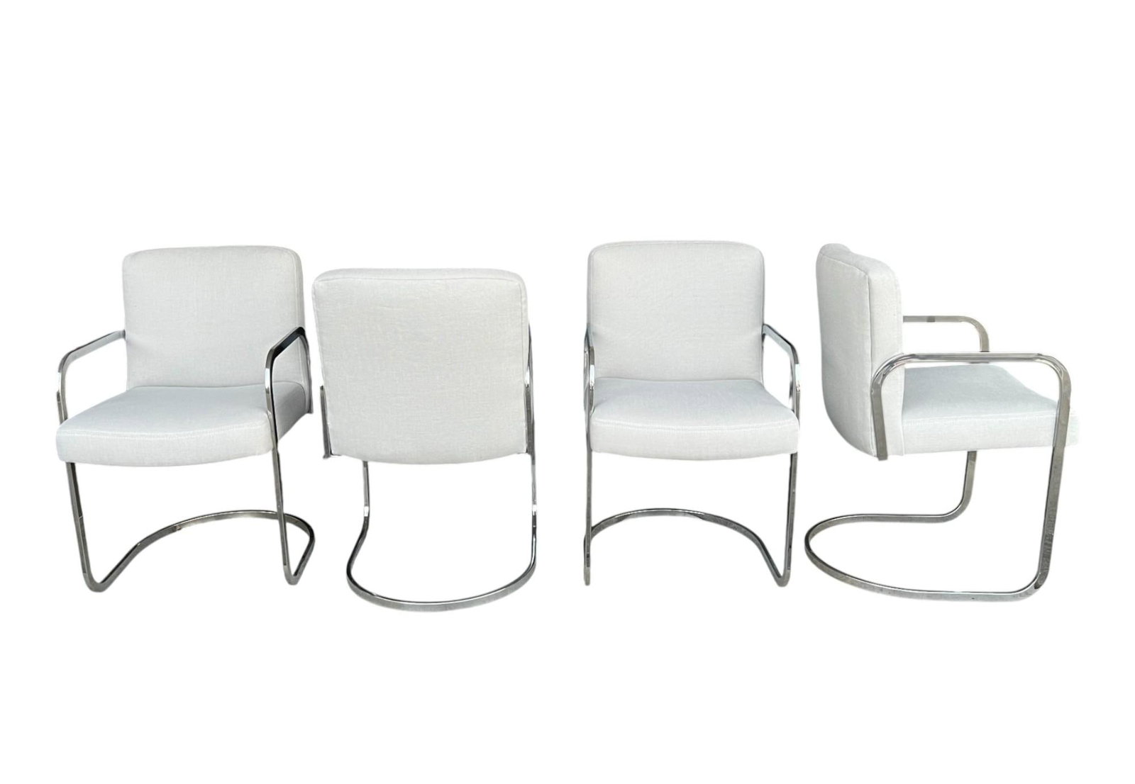 Set of 4 Modern 1960s Chrome Cantilever Dining Chairs in Oyster Upholstery – Fully Restored - 2