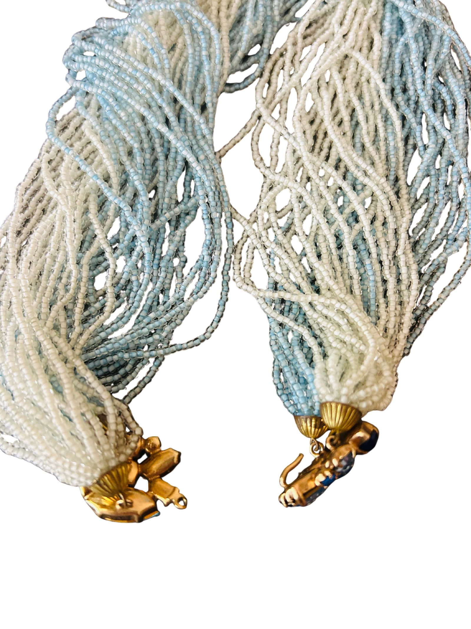 Vintage 1980s Sky Blue and White Seed Bead Torsade Necklace – Murano Glass Style, Moonglow - 5