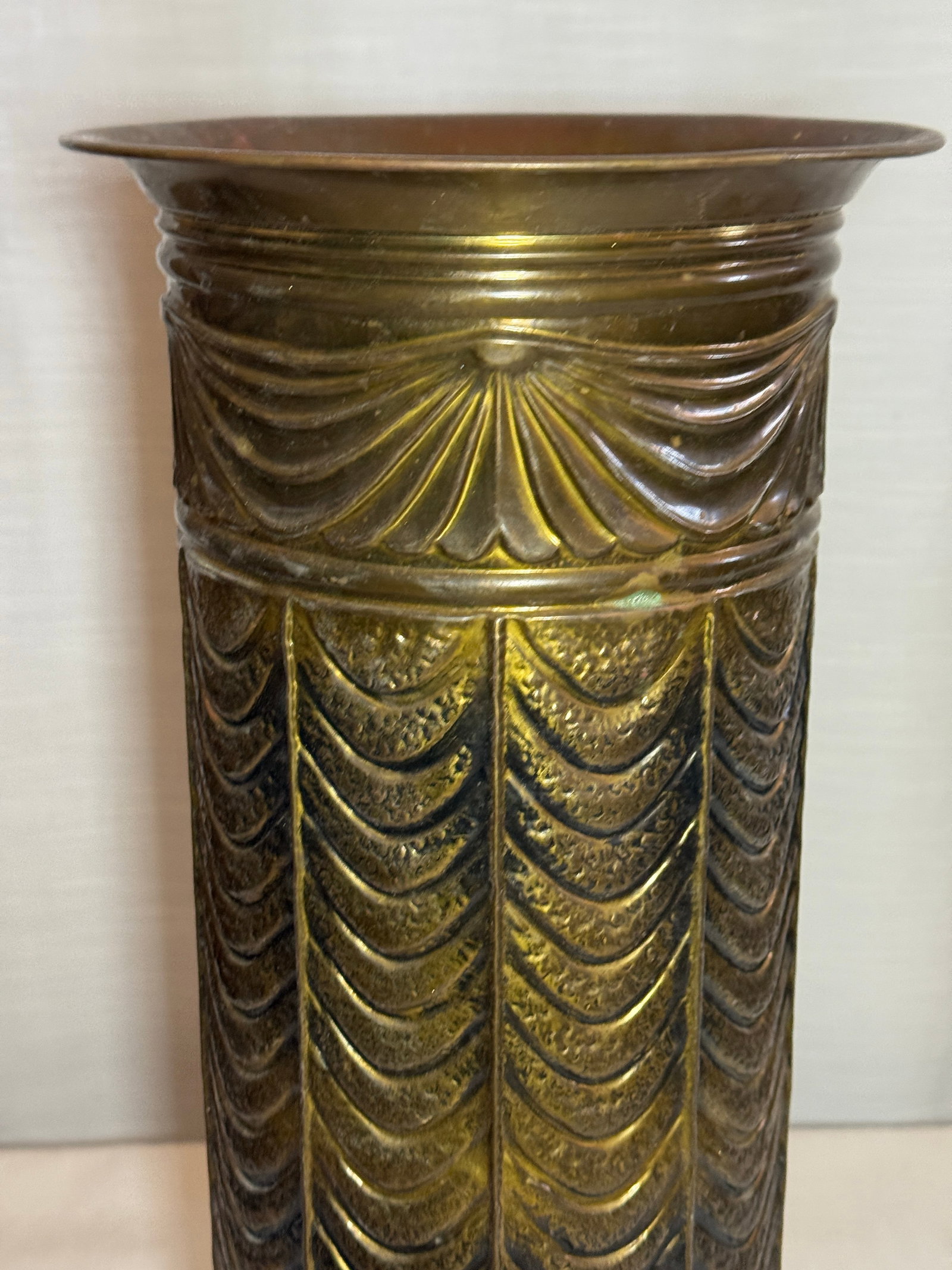 Vintage Neoclassical Style Embossed Brass Umbrella Stand - 11