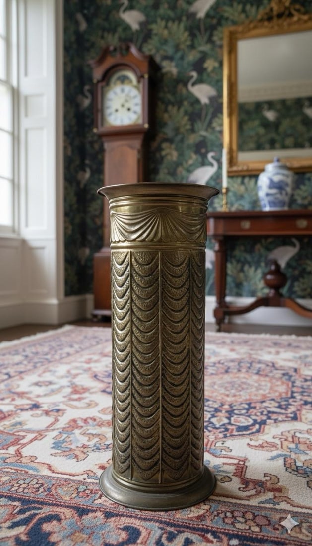 Vintage Neoclassical Style Embossed Brass Umbrella Stand - 2