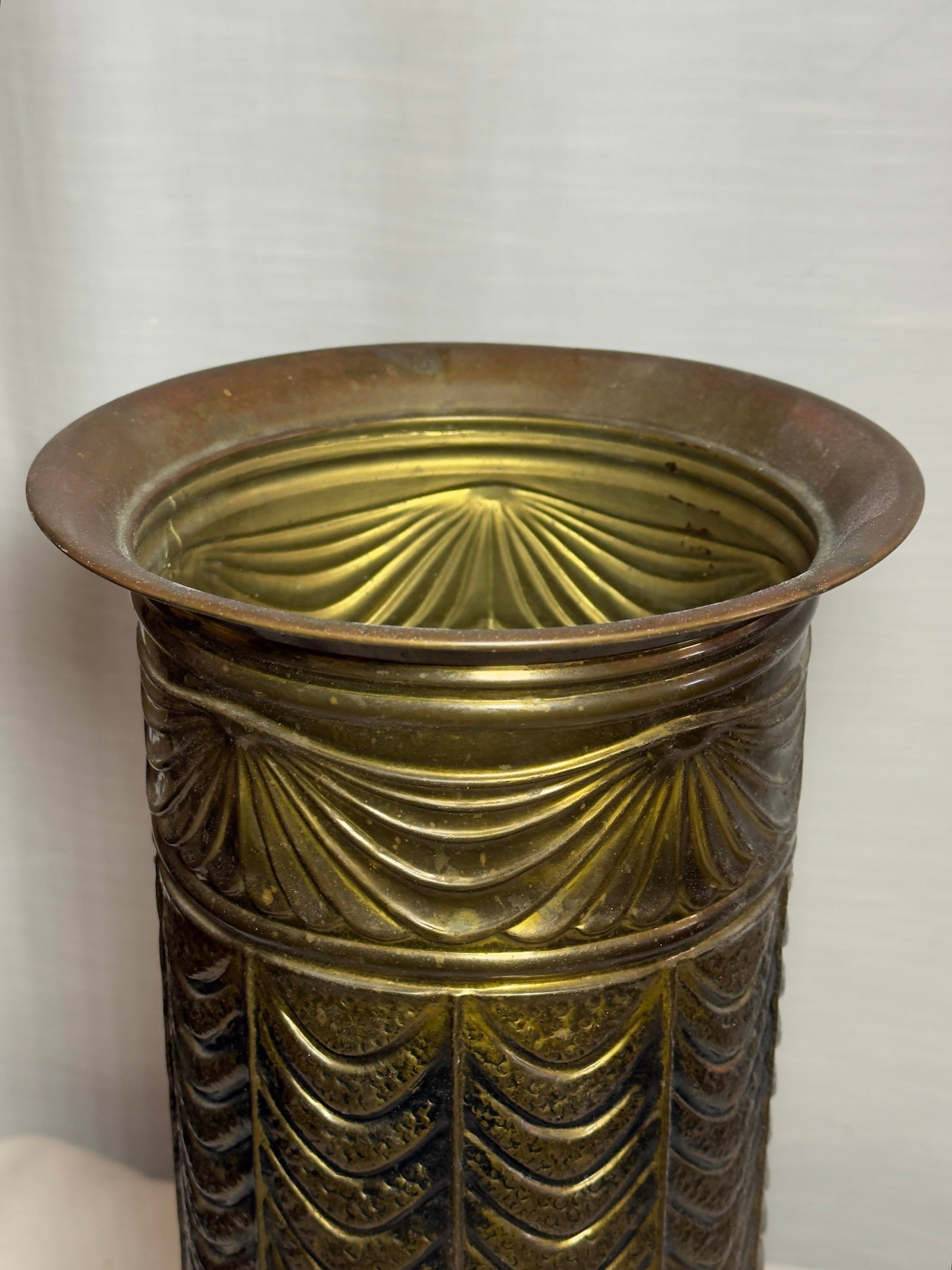 Vintage Neoclassical Style Embossed Brass Umbrella Stand - 3