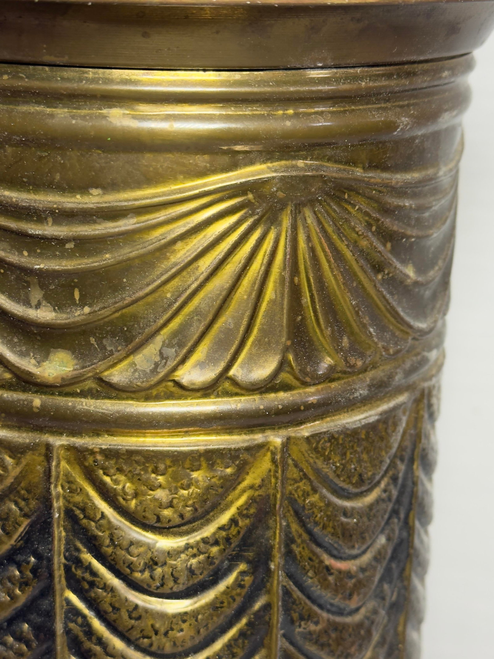 Vintage Neoclassical Style Embossed Brass Umbrella Stand - 6