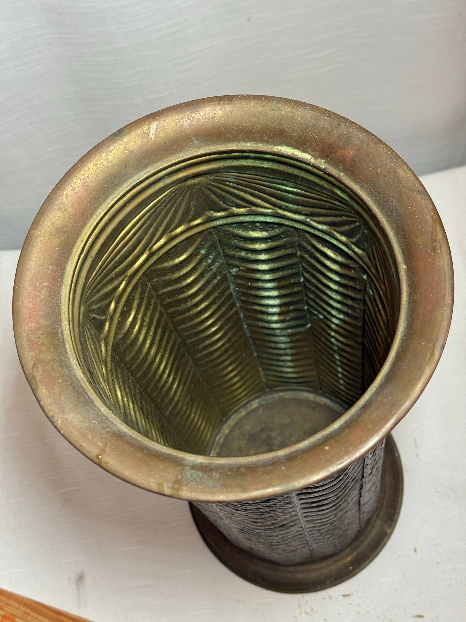 Vintage Neoclassical Style Embossed Brass Umbrella Stand - 7