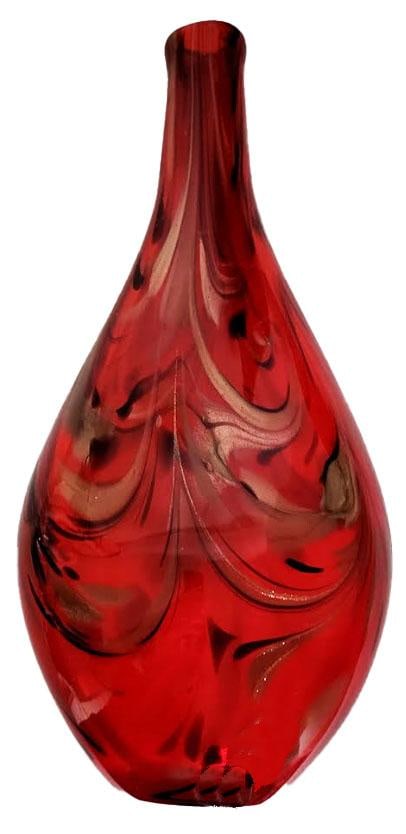 Vibrant Red Murano Style Hand Blown Art Glass Vases - A Pair - 2