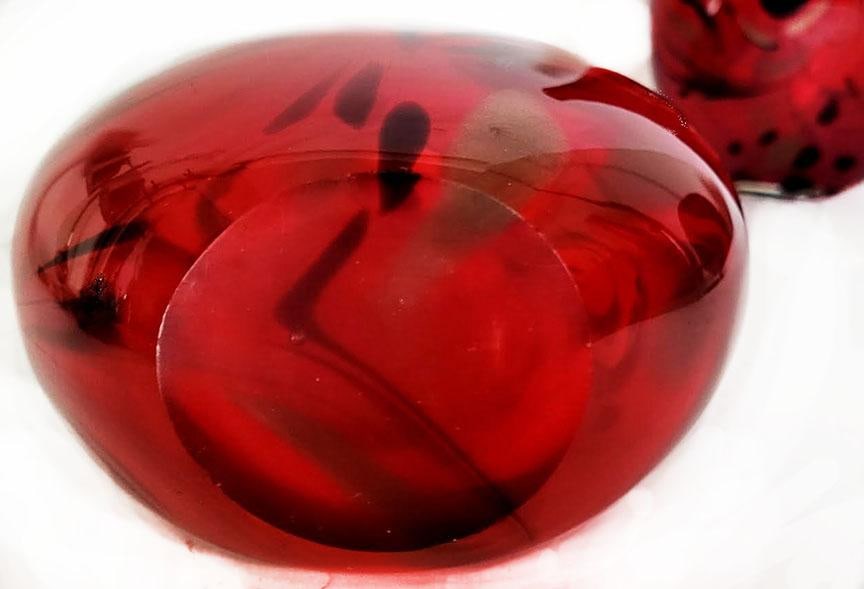 Vibrant Red Murano Style Hand Blown Art Glass Vases - A Pair - 3