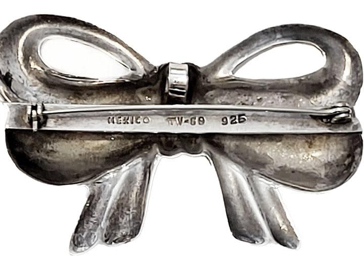 Vintage Sterling Silver Puffy Ribbon Bow Brooch Pin Signed 925 Mexico 20 Grams - 2