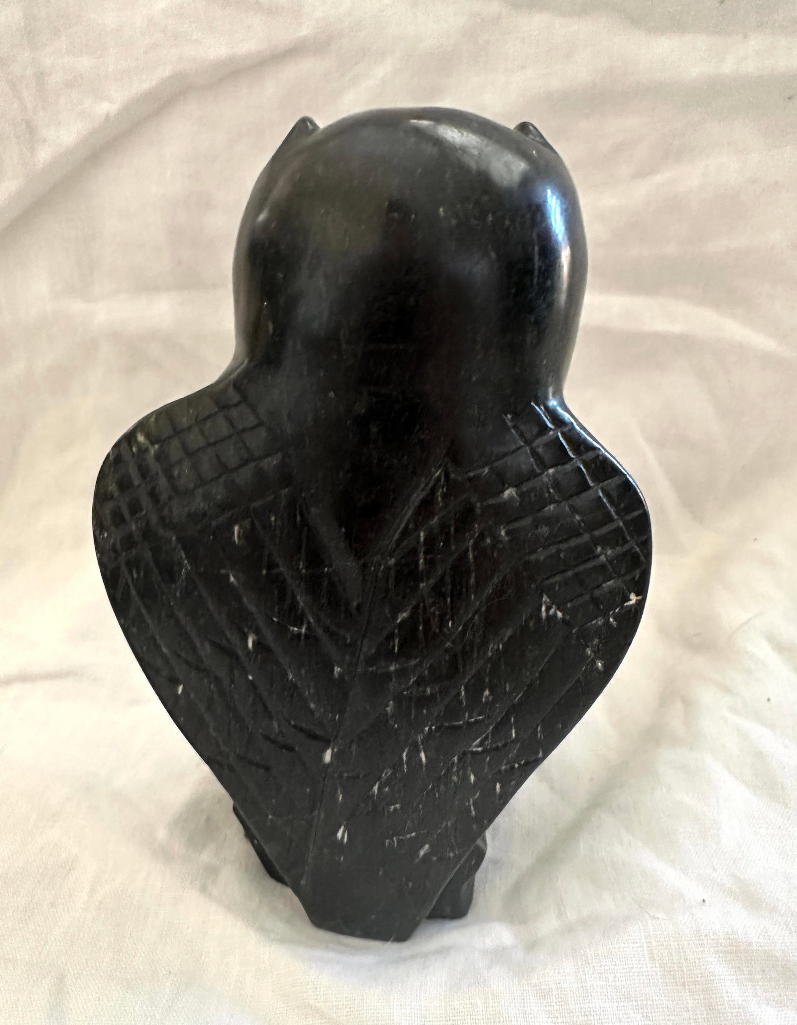 Vintage Hand Carved Black Stone Owl Figure - 2
