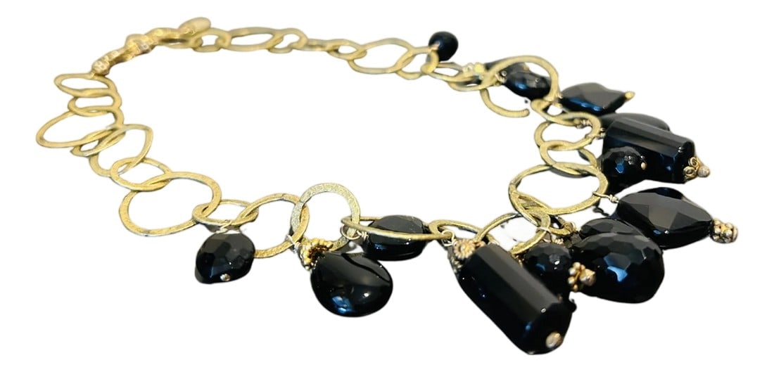 Carol Dorsey Walker Hammered Gold-Tone Statement Necklace | Chunky Link Bib Necklace With Dangling B (1 of 5)