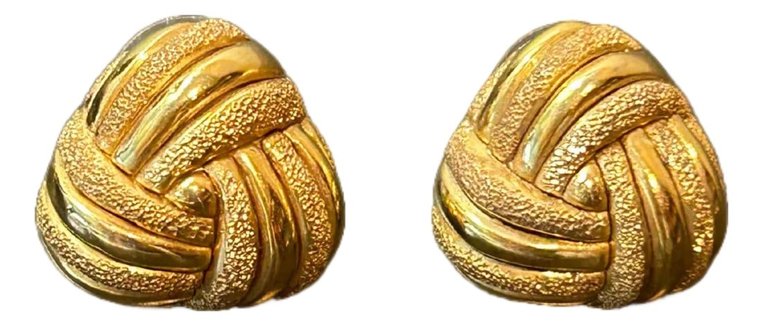 Vintage Italian 825 Sterling Silver Gold-Plated Knot Earrings, A Pair: Vintage Italian 825 Sterling Silver Gold-Plated Knot Earrings – Modernist Interwoven Design, Polished & Textured Finish Chic vintage Italian 825 sterling silver gold-plated earrings featuring a