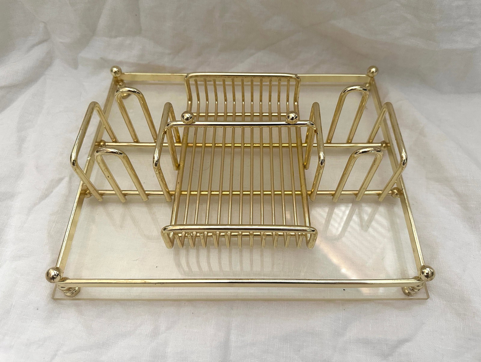 Vintage 70's MCM Brass/Lucite Flatware Caddy - 6