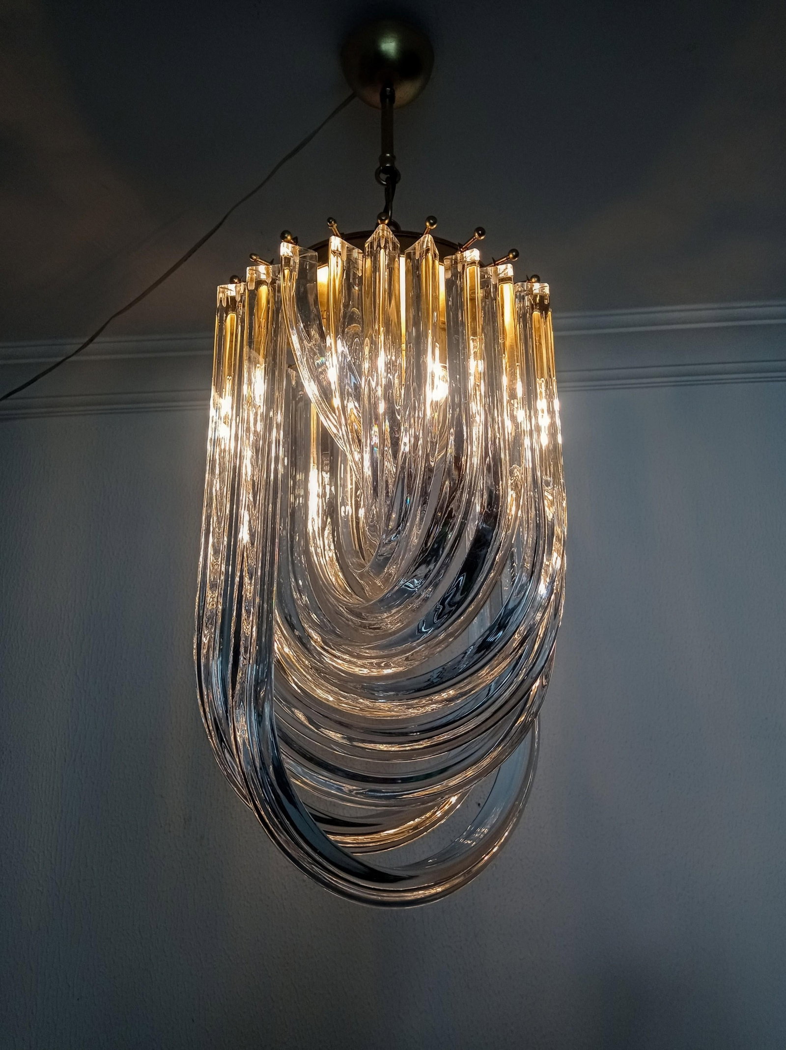 1970s Large Venini Italian Mid-Century Crystal Curly Chandelier - 2