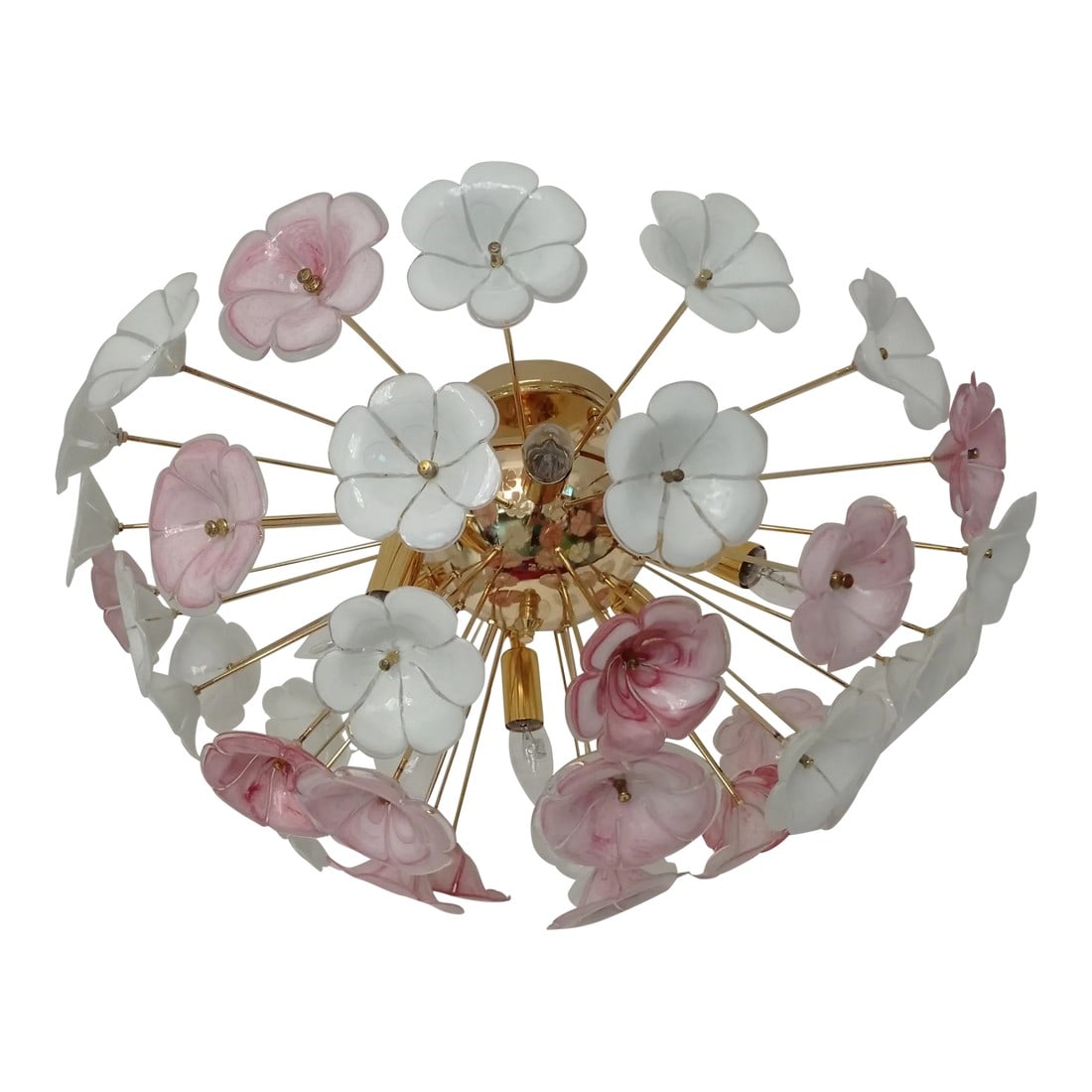 1970s Sputnik Chandelier Pink White Flush Mount Lighting (1 of 12)