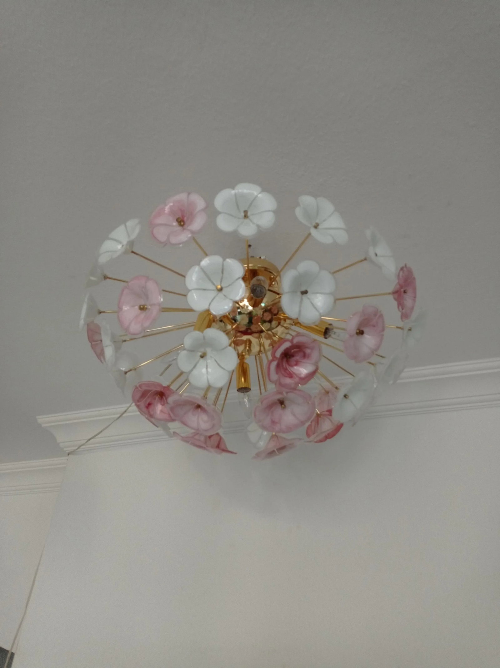 1970s Sputnik Chandelier Pink White Flush Mount Lighting - 2