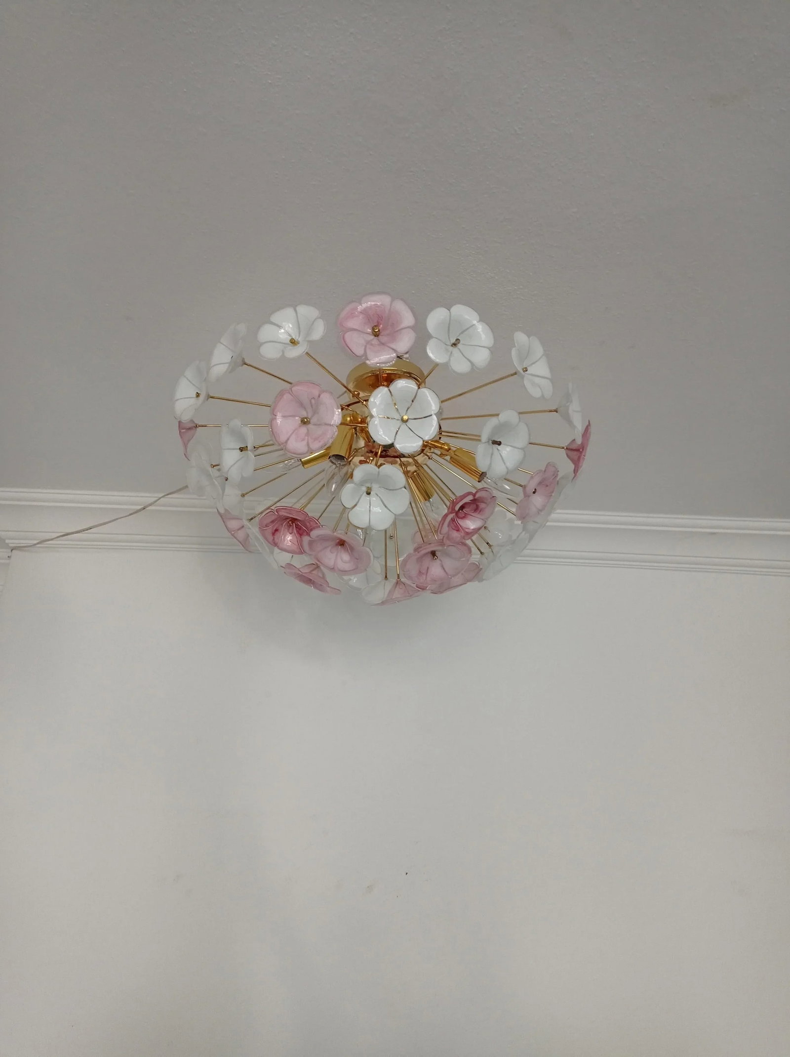 1970s Sputnik Chandelier Pink White Flush Mount Lighting - 8