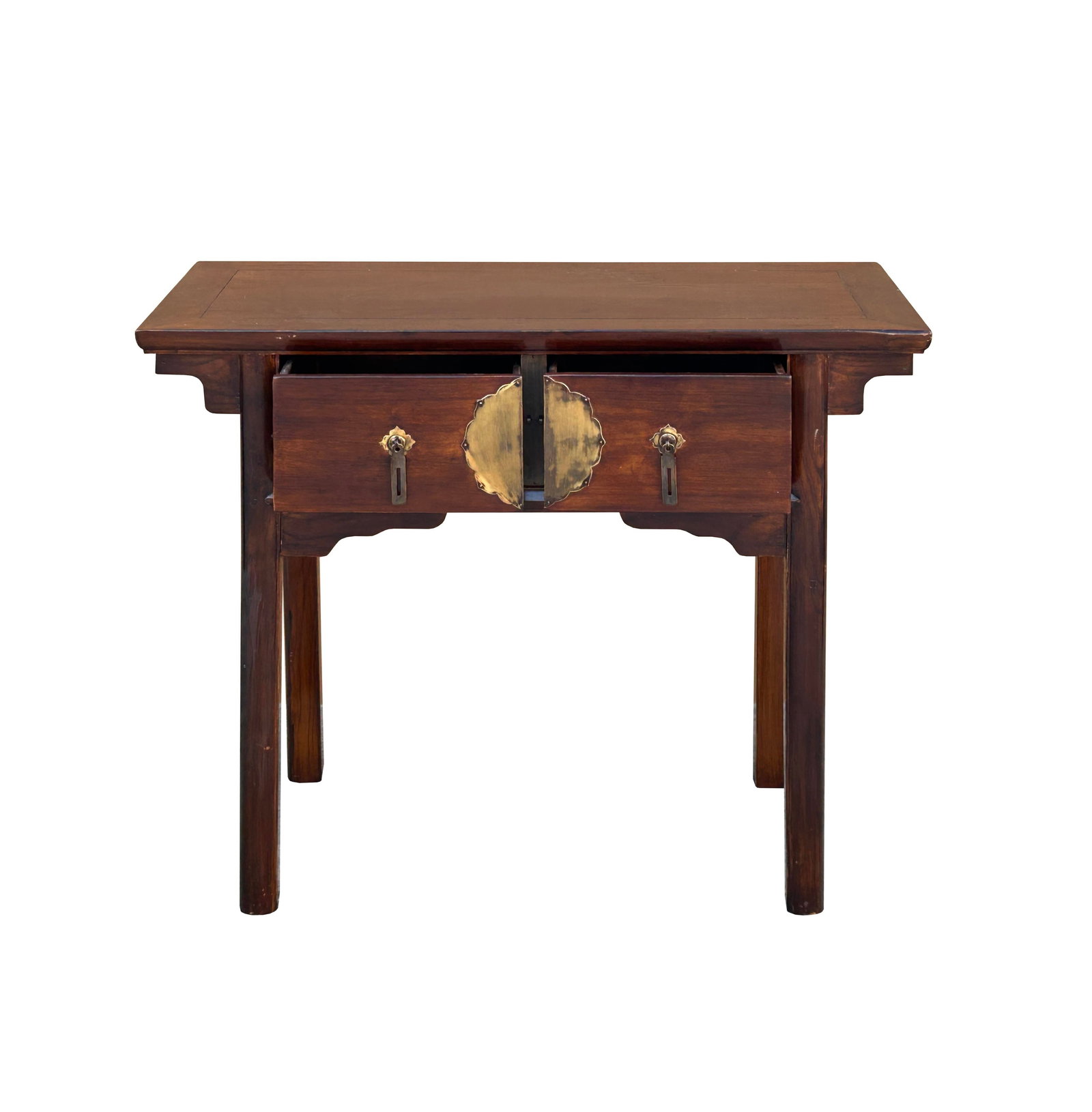 Vintage Brown Ancient Hardware 2 Drawers Console Altar Table - 2